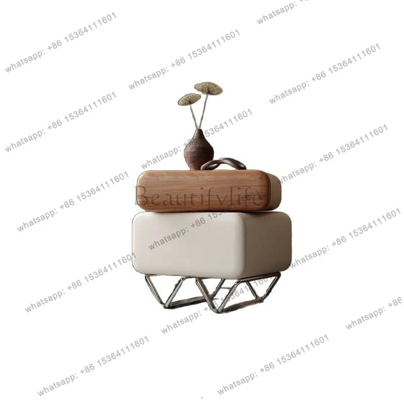 LS Italian minimalist bedside table designer small apartment bedroom locker wabi sandy wind large capacity rotating