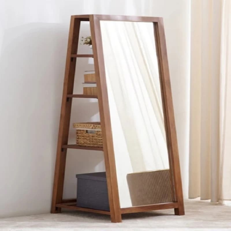Smart space-saving ladder mirror with integrated storage rack for easy organization
