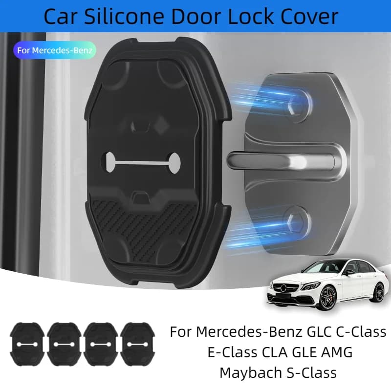 4pcs Silicone Car Door Lock Buckle Protection Cover For Mercedes‑Benz GLC C‑Class E‑Class CLA GLE AMG Maybach S‑Class