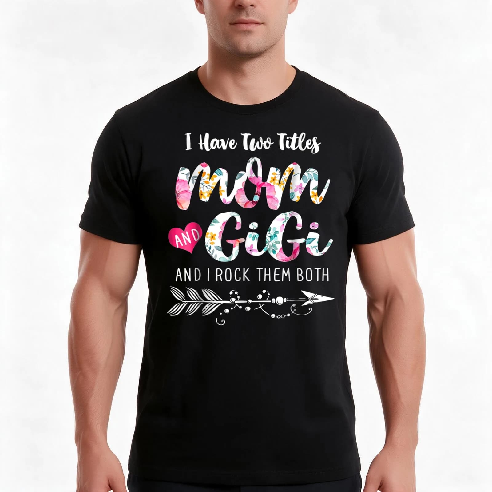 I Have Two Titles Mom And Gigi Floral T-Shirt, Summer Casual Cotton Tee, Oversized Streetwear Tops, Vintage Graphic Print
