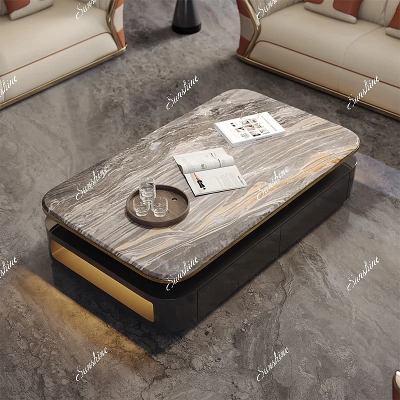 Light luxury creative high-end sense oversized apartment luxury stone black coffee table  FT
