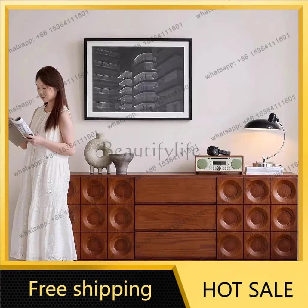 FG ash wood all solid wood dining side cabinet living room retro wall locker antique style