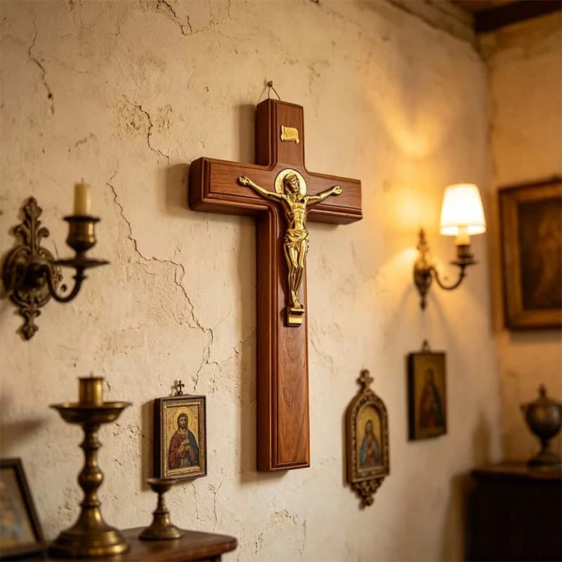 Luxury Solid Wood Wall Mount Orthodox Crucifix Golden Jesus Statue Relief Vintage Carved Wooden Cross Home Chapel Cathedral Sacr