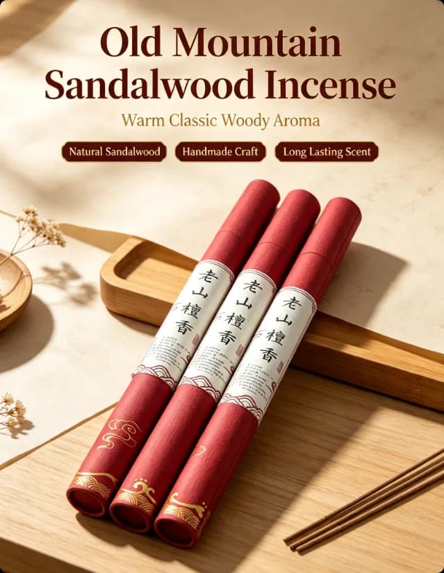 3 sticks of 30g Natural Old Sandalwood Incense Sticks Handmade Indian Mysore Sandal Incense Long Lasting Woody Scent for