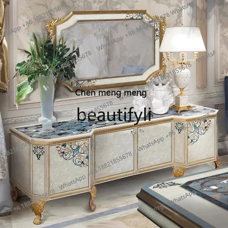 D178  French solid wood shell parquet TV cabinet luxury dining side cabinet classical living room locker