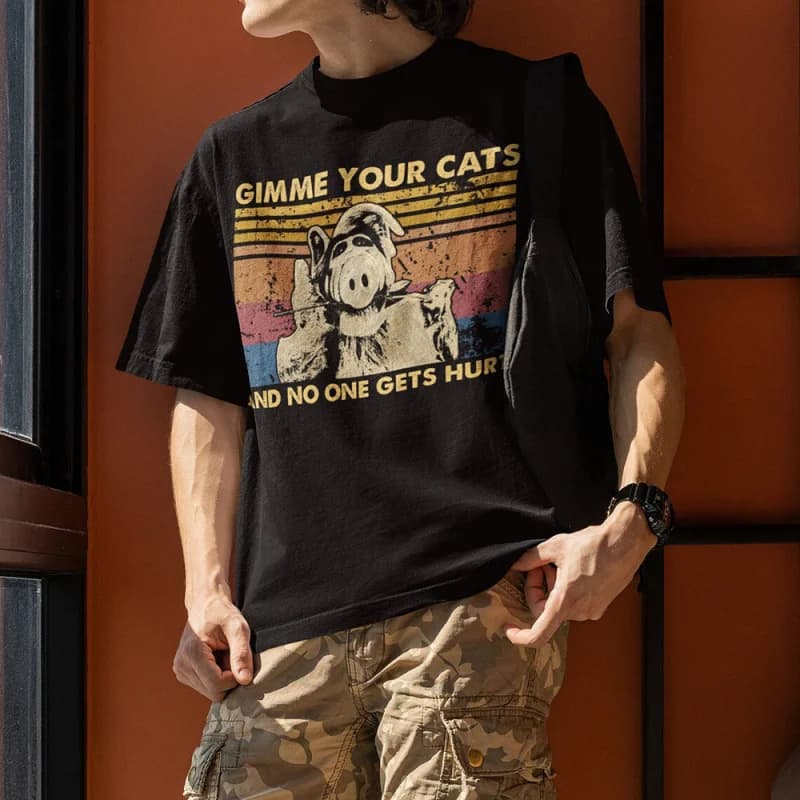 0210 Alf Men's T Shirts Tv Comedy Gordon Shumway Sitcom Cat Series Alien Hipster Tee Short Sleeve 100% cotton  All size tops