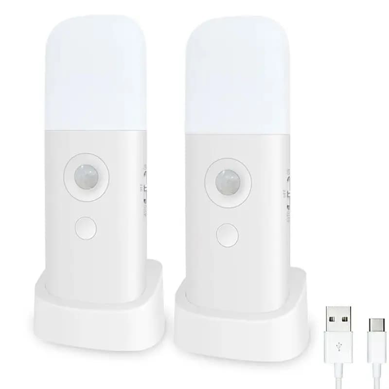 Bedside Motion Sensor Night Light, USB Rechargeable Table LED Light, 5 Levels Dimmable Cordless Night Lamp for Bathroom Bedroom