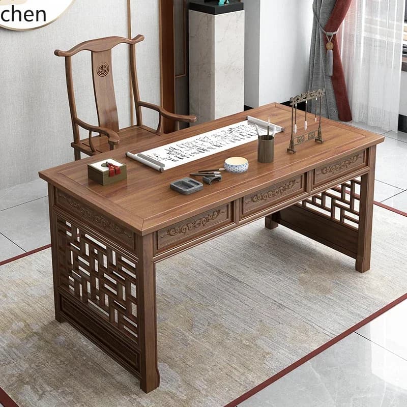 b11-7.1 solid wood Chinese carved desk writing desk study table storage computer table