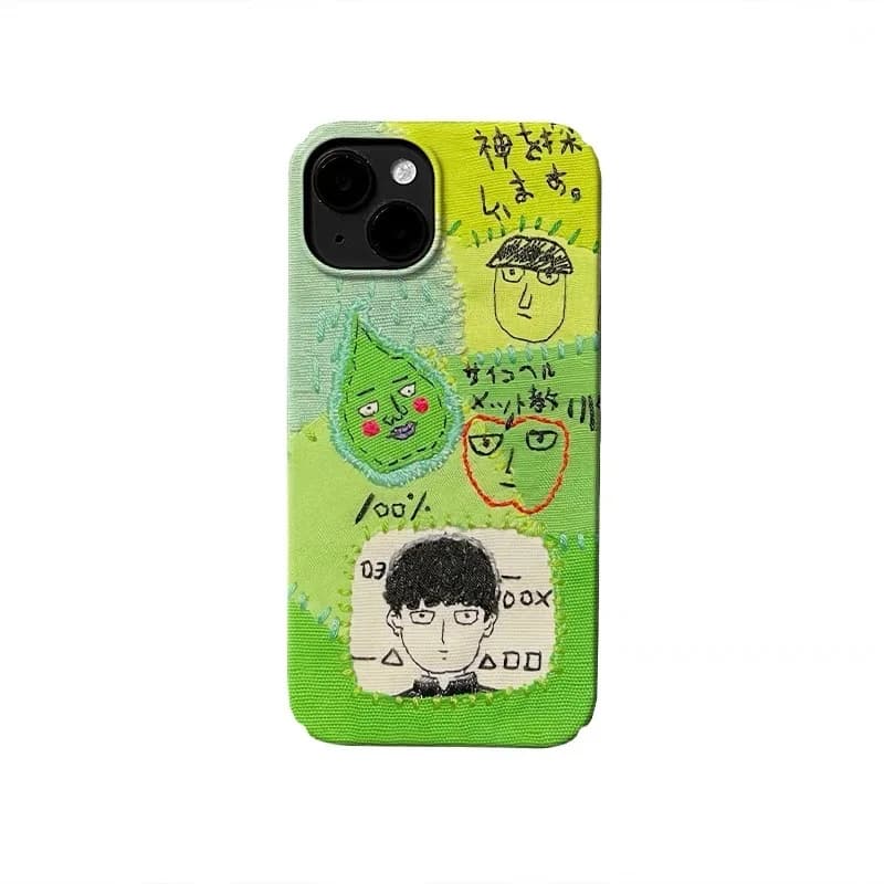 Ins Korean Green Spliced Anime Pattern Case for IPhone 16E 15 14 13 Pro Max 12 Mini 11 Pro Shockproof Protective Hard PC Cover