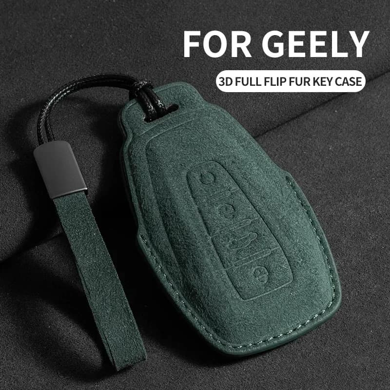 Suede Car Key Case Cover Fob For Geely Coolray 2024 X6 Emgrand Global Hawk GX7 Protector Shell Holder Keychain Accessories