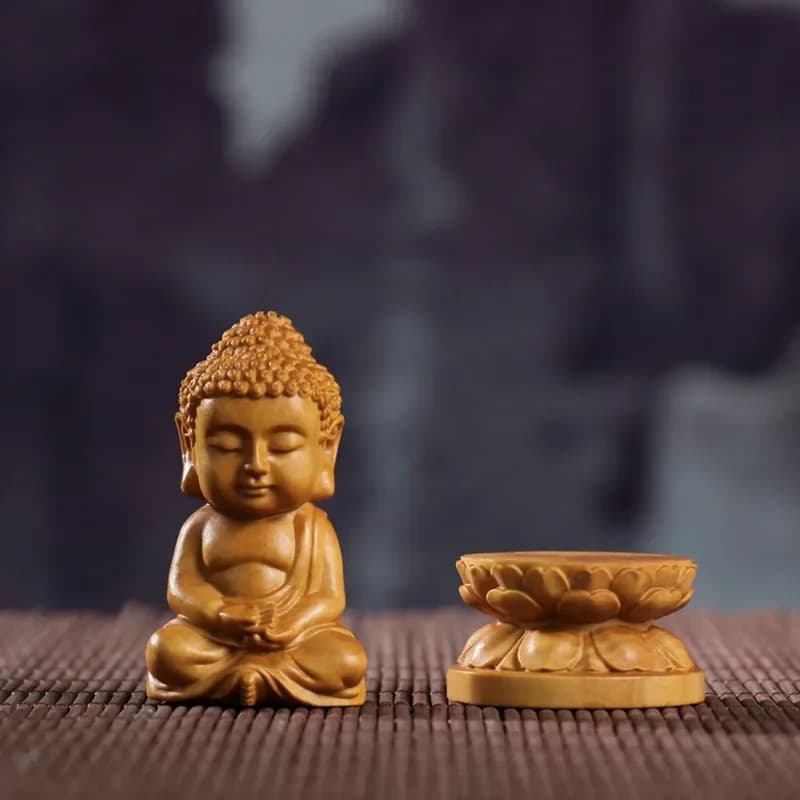 FX-22  boxwood sakyamuni buddha figurine - solid wood carved desktop ornament, decorative car accessory