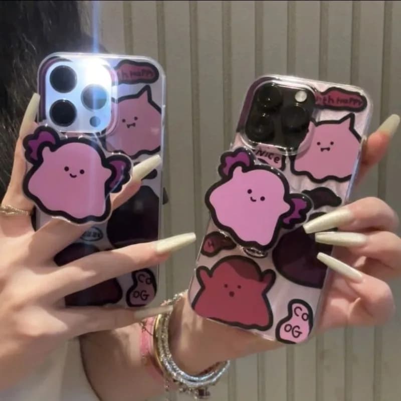 Phone Case For iPhone 15 14 13 12 11 8 7 X XS XR Pro Max Plus New INS Cartoon Purple Monster Print Protective Cover With Holder