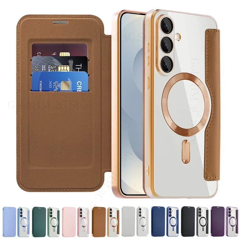 For Magsafe Flip Leather Phone Cases For Samsung S25FE S25 Ultra 5G Magnet Wallet Card Slot Case For Galaxy S25 Edge S24 S23 S22