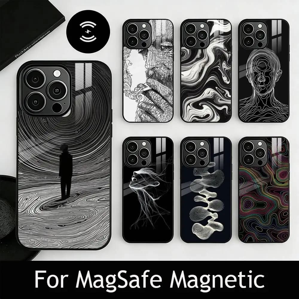 Minimalist line art Phone Case For iPhone17,16,15,14,13,12,11 Plus,Pro Magnetic with Magsafe Wireless Charging