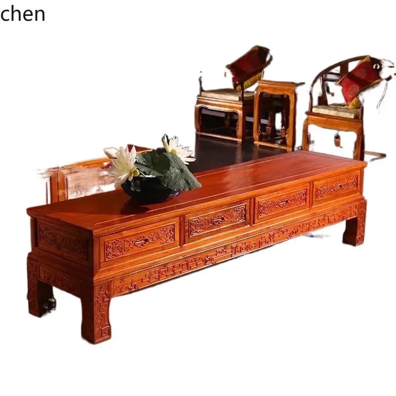 GU-19 Solid Wood TV Cabinet And Coffee Table Set For Small Apartments, Bedroom And Living Room, Carved TV Cabinet