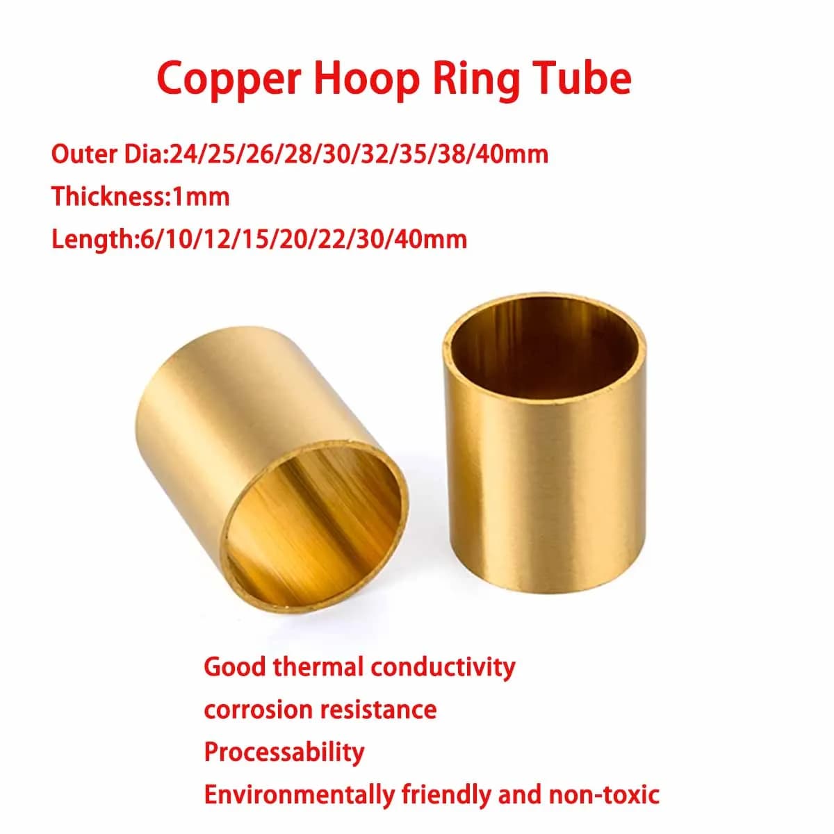 Brass Copper Sleeve Copper Hoop Ring Tube Handle Staff Copper Tube Out Diameter 24/25/26~40mm Thickness 1mm