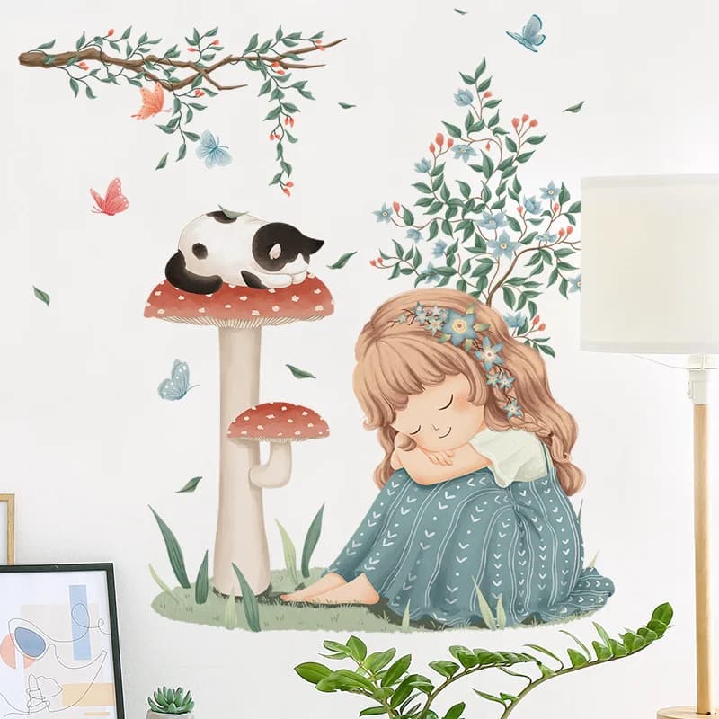 Cartoon Wall Sticker For Children Girl Fresh Vine Leaves PVC Room Decor Home Decoration Accessories Self-Adhesive Wallpaper