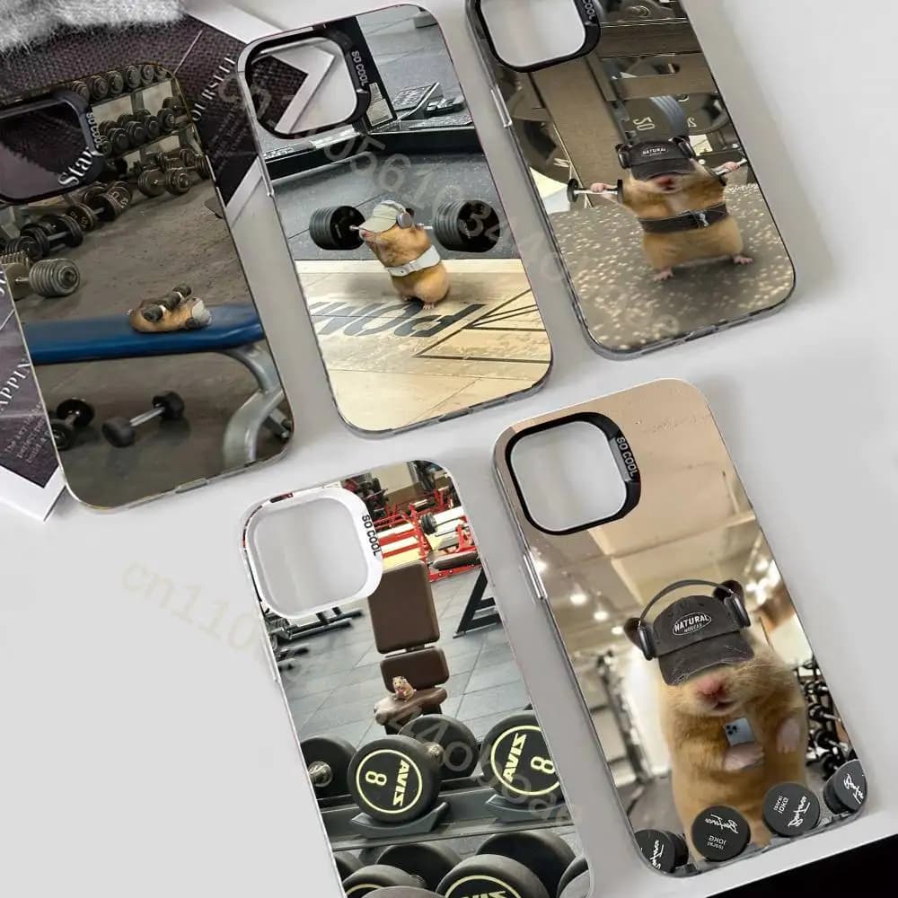 Cute Gym Hamster Phone Case For iPhone 17,16,15,14,13,12,11,Pro,Max,Plus Shockproof Cover
