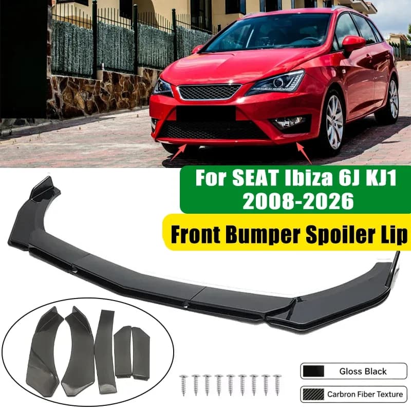 For SEAT Ibiza 6J KJ1 2008-2026 5Pcs ABS Car Front Bumper Lip Spoiler Splitter Body Kit Canard Tuning Accessories
