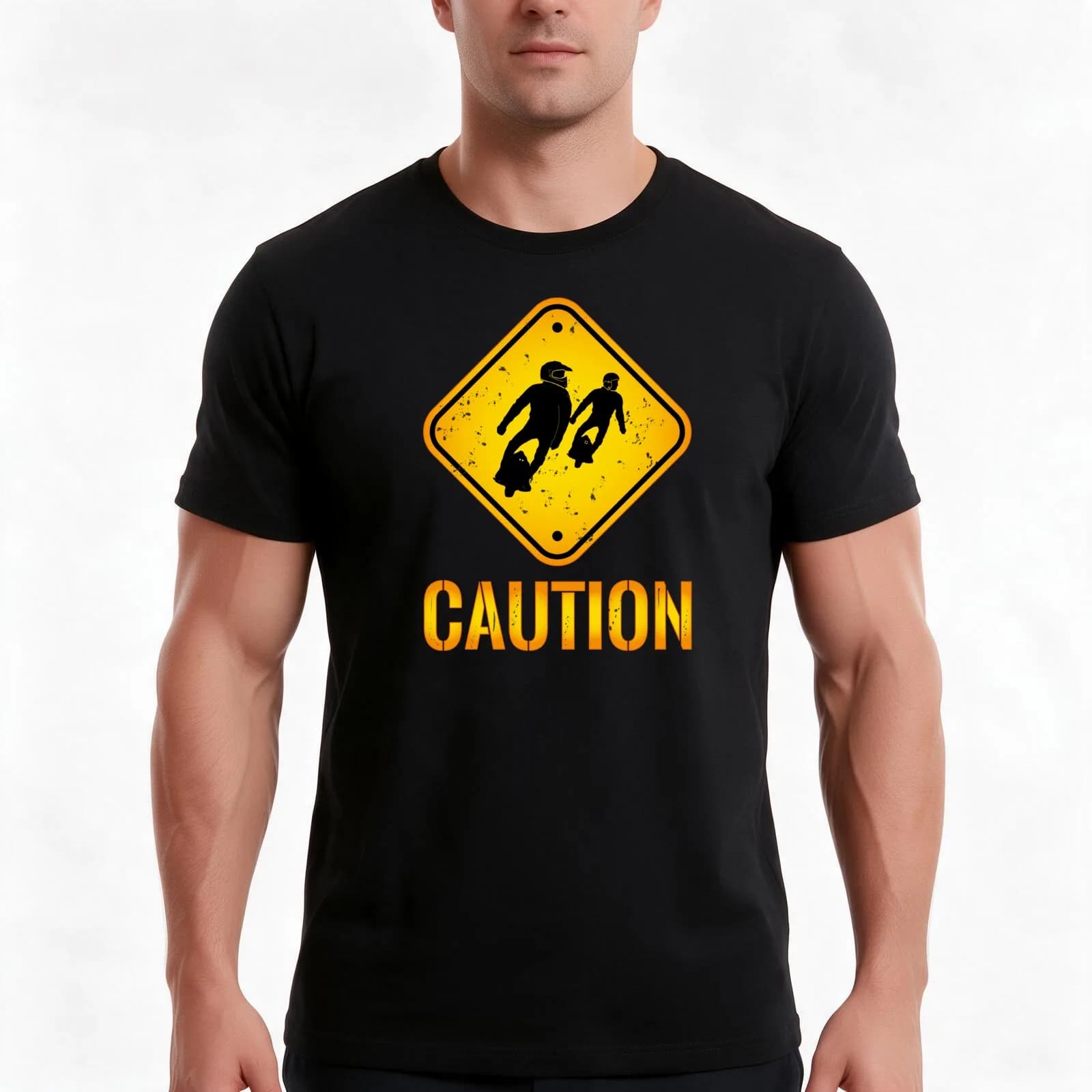 Caution. T-Shirt Summer Casual Cotton Tee, Unisex Men Women
