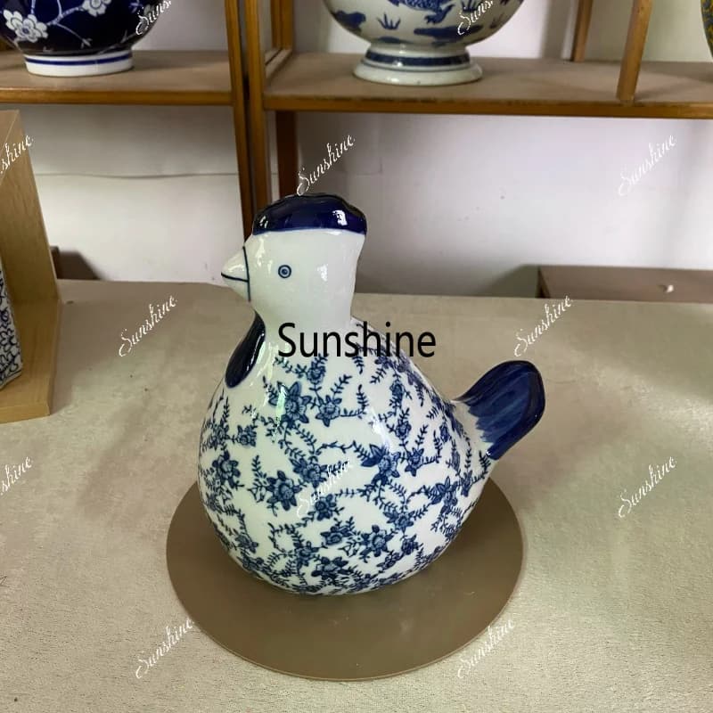 New Chinese pastoral and rural style modern decoration retro ornament blue and white ceramics