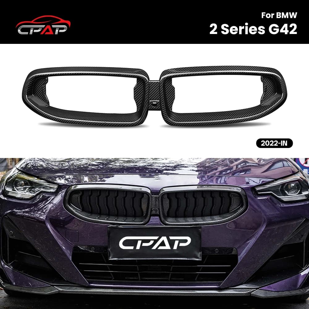 Real Dry Carbon Fiber Front Grill Bumper Kidney Hood Grille Replacement Accessories For BMW 2 Series G42 Coupe OEM Style 2022-IN