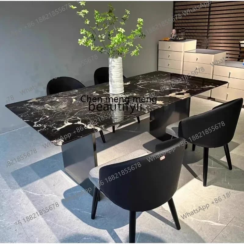 M178 Imported natural marble black rose dining table household high-end luxury stone rectangular dining table