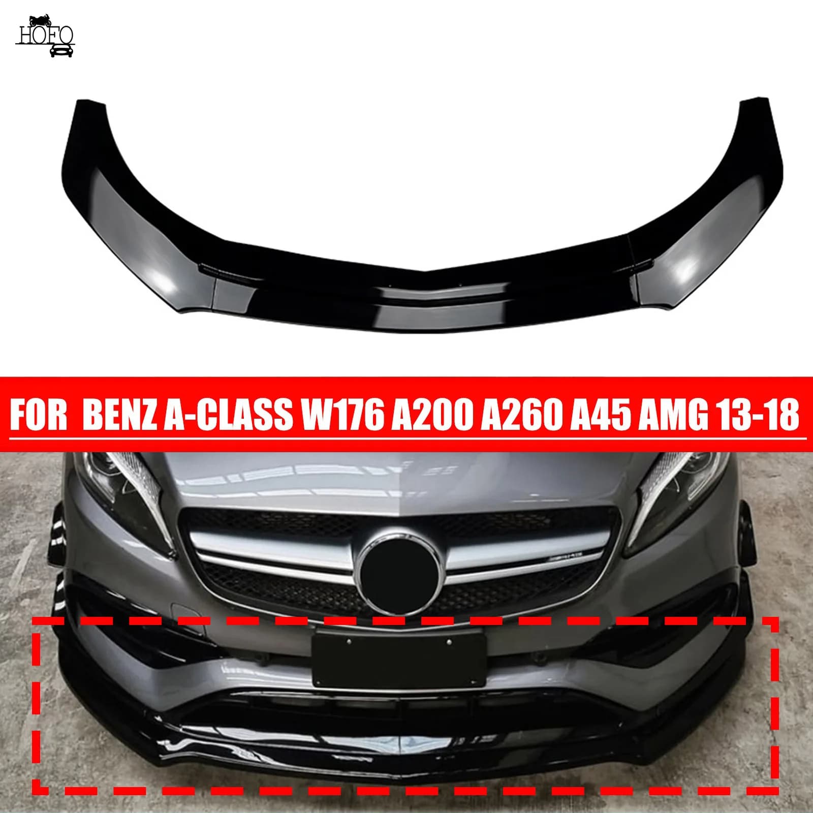 Car Front Bumpers Lip Spoiler Glossy Black Or Carbon Fiber Look For Mercedes-Benz A-Class W176 A200 A260 A45 AMG 2013-2018