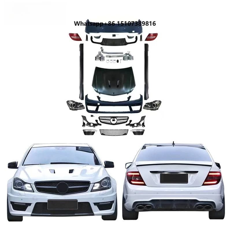 AUTO BUMPER for 08-10 c Class W204 Upgrade 11-14 C63 Bodykit Bumper Headlights Tail Lights Hood Fender Side Skirts