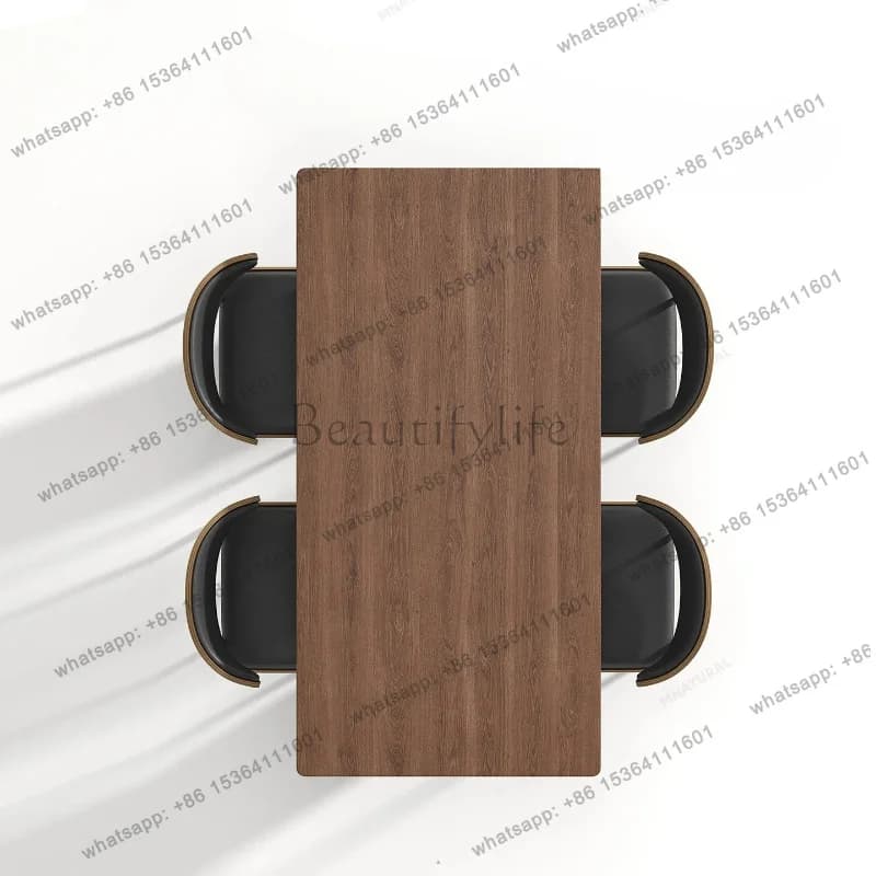 Solid Wood Large Board Dining Table Household Acrylic Suspended Dining Table Office Desk Walnut Color Table