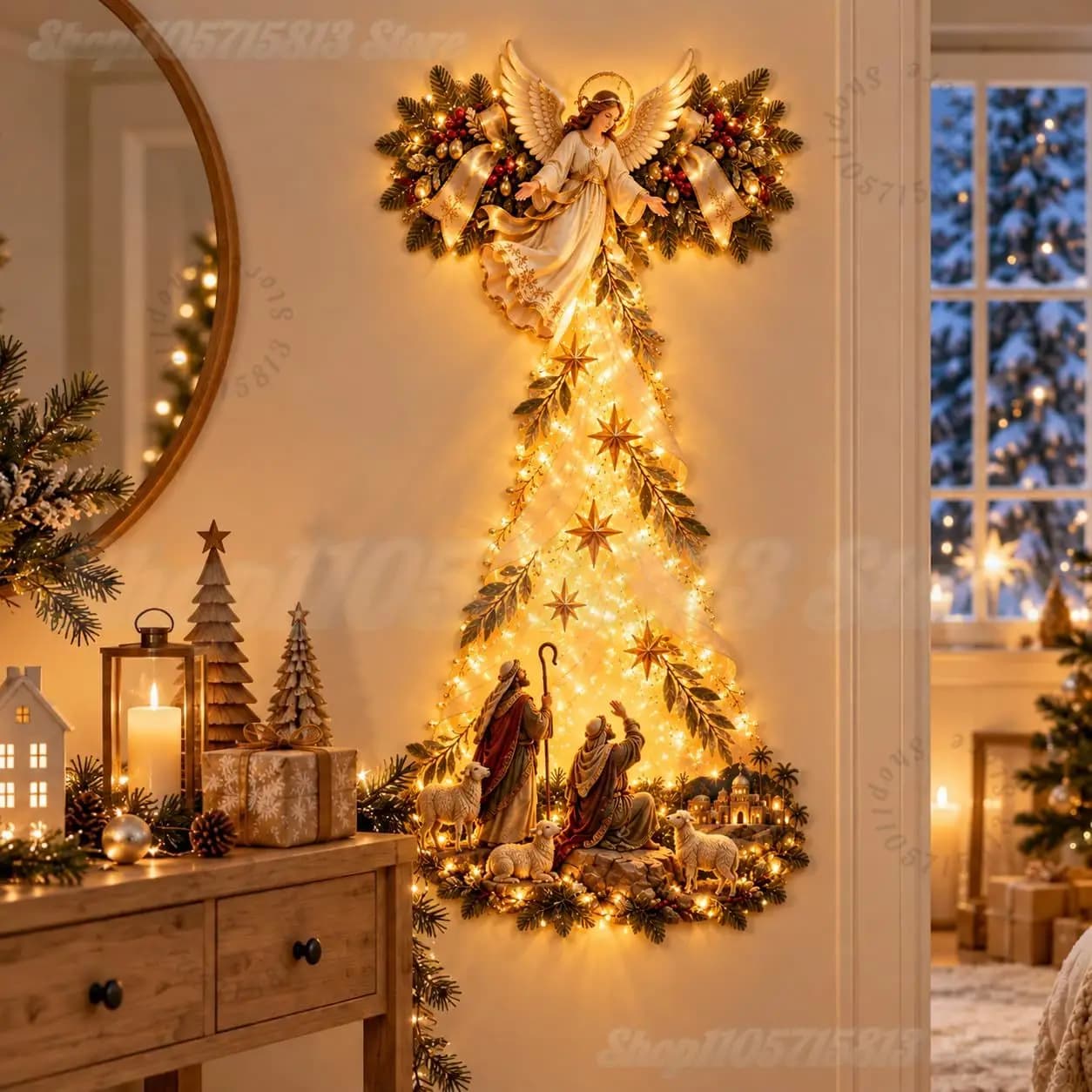 HOT Bethlehem Star of Faith Lighted Nativity Wall Decor, Glowing Christma,Hanging Ornament, Religious Jesus Manger Scene Decor