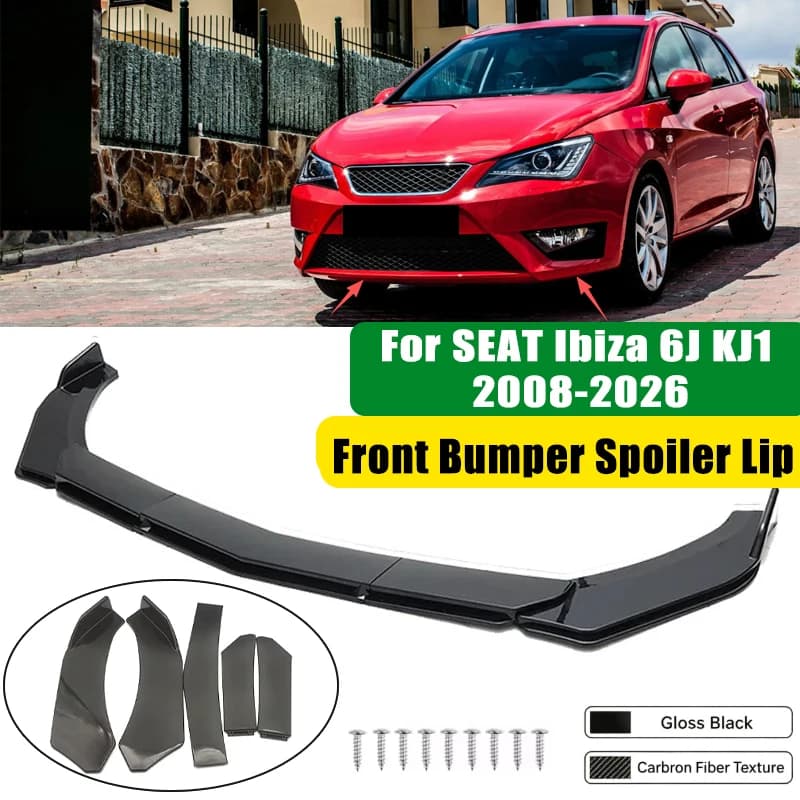 For SEAT Ibiza 6J KJ1 2008-2026 5Pcs ABS Car Front Bumper Lip Spoiler Splitter Body Kit Canard Tuning Accessories