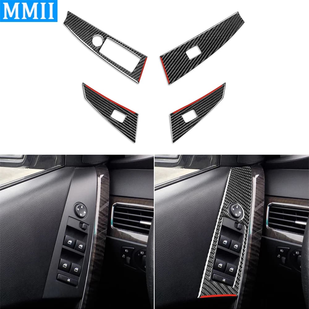 For BMW 5 Series E60 2004-2007 Carbon Fiber Window Lift Switch Button Trim Cover Car Interiors Accessories Decoration Sticker