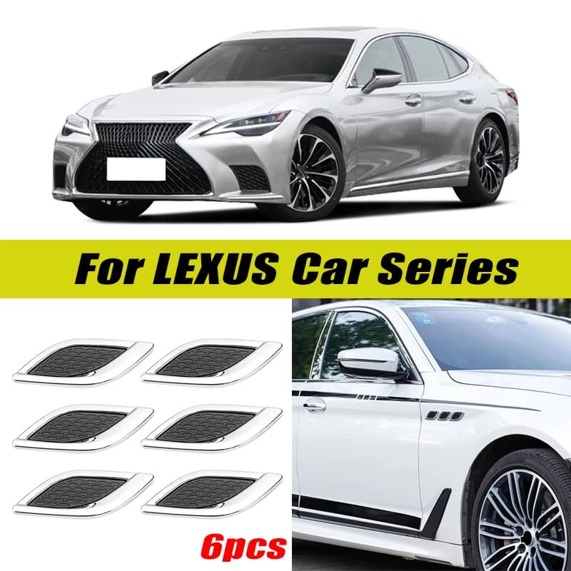 6Pcs Chrome / Black 3D Car Side Fender Air Vent Hood Scoop Outlet Cover Decorative Trim For Lexus Car Series