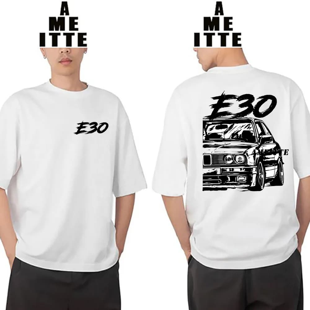 Drive The Classic Sport E30 M3 Turbo Car Design T-Shirt Men Short Sleeve Old E30 Print TShirt Boy Hip Hop White Tees Retro Tops