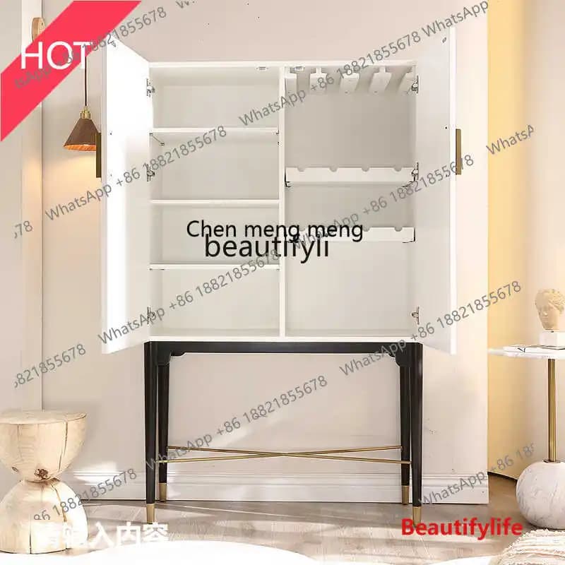 Light luxury storage living room against the wall large-capacity solid wood wine cabinet modern simple tall TVside stand cabinet