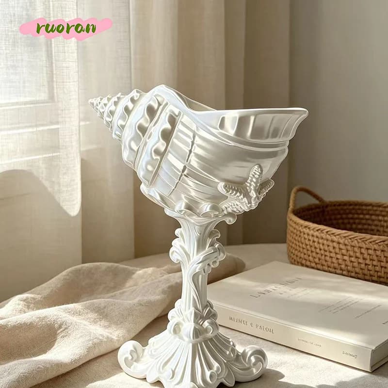 3D Printed White Conch Scroll Pattern High Foot Tray for Jewelry Storage Home Decor