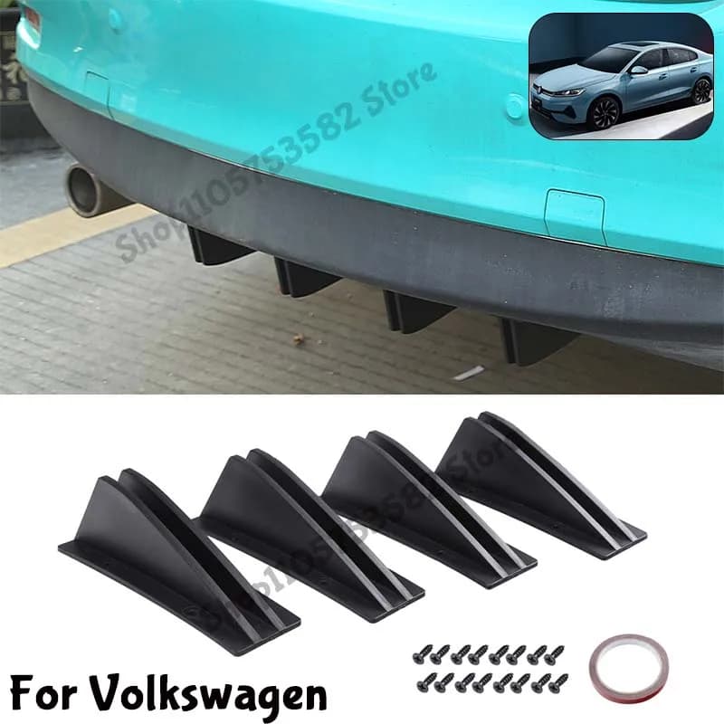For Volkswagen Rear Bumper Shark Fin Diffuser Carbon Fiber Lip Spoiler Airflow Anti-Collision Protector