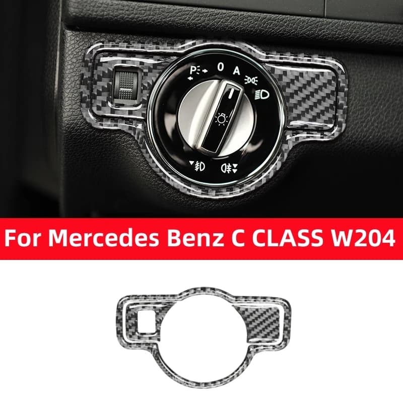 For Mercedes Benz C CLASS W204 2007-2014 Carbon Fiber Headlight Switch Button Panel Sticker Interior Trim Car Accessories