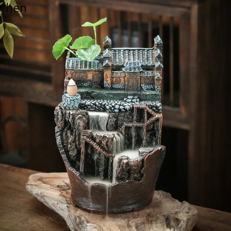 Alpine Water Flow Backflow Incense Burner Ceramic Smoke Viewing Home Decor Creative Incense Holder Resin Craft