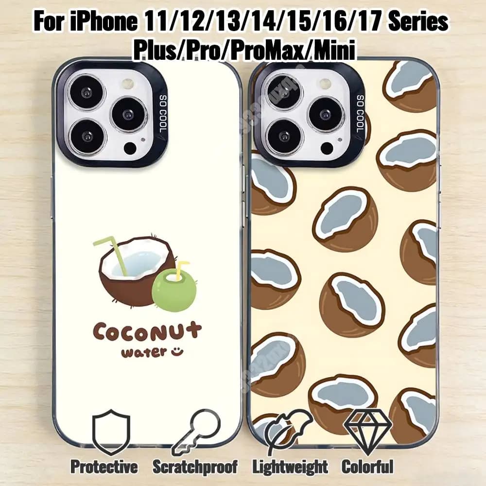 Summer Tropical Coconut Phone Case for iPhone 17 16 15 Pro Plus 14 13 Max Mini 12 11 X XS Air TPU Bumper