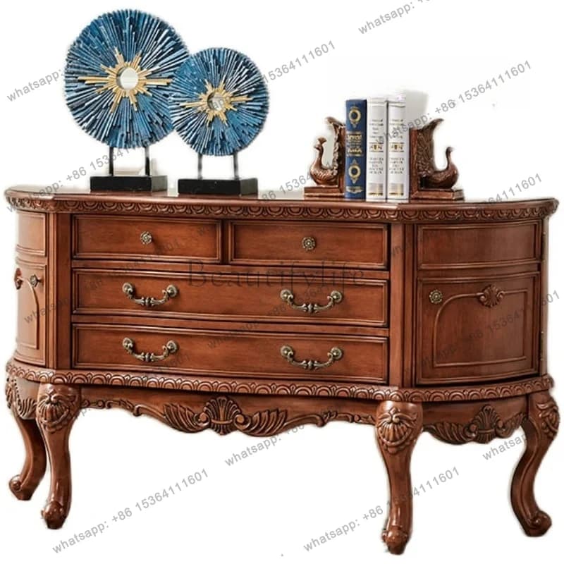 American solid wood porch table semi-round against the wall European shelf strip table