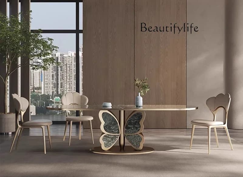 X36 Luxury Stone Marble Dining Table High-end Modern Simple Rectangular Rock Slab Dining Table