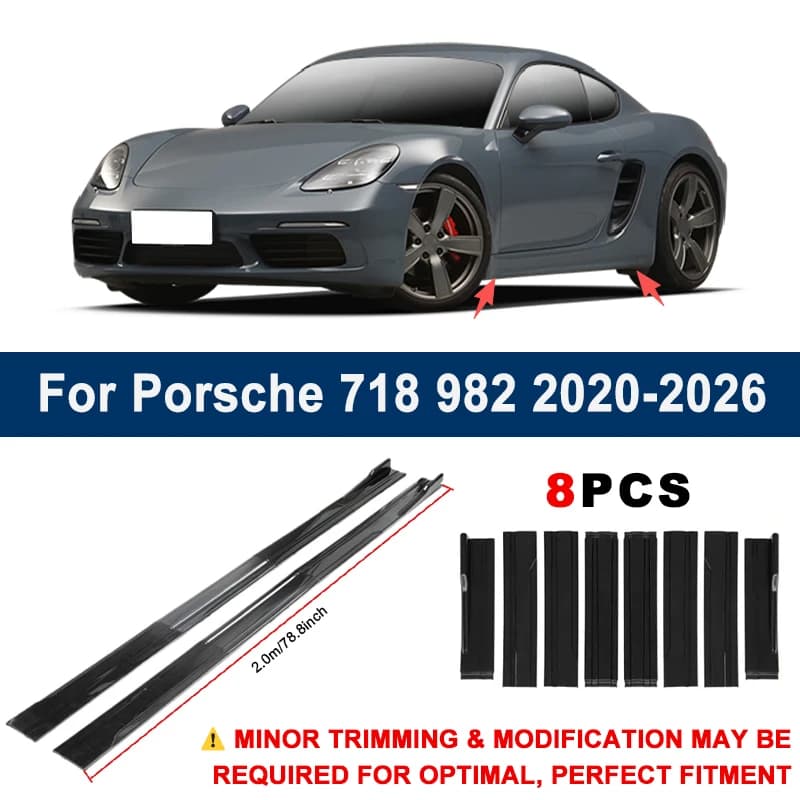Aerodynamic 2m Sectional Side Skirt Extension Lips Racing Side Spoiler For Porsche 718 982 2020-2026 2021 2022 Sport Upgrade Kit