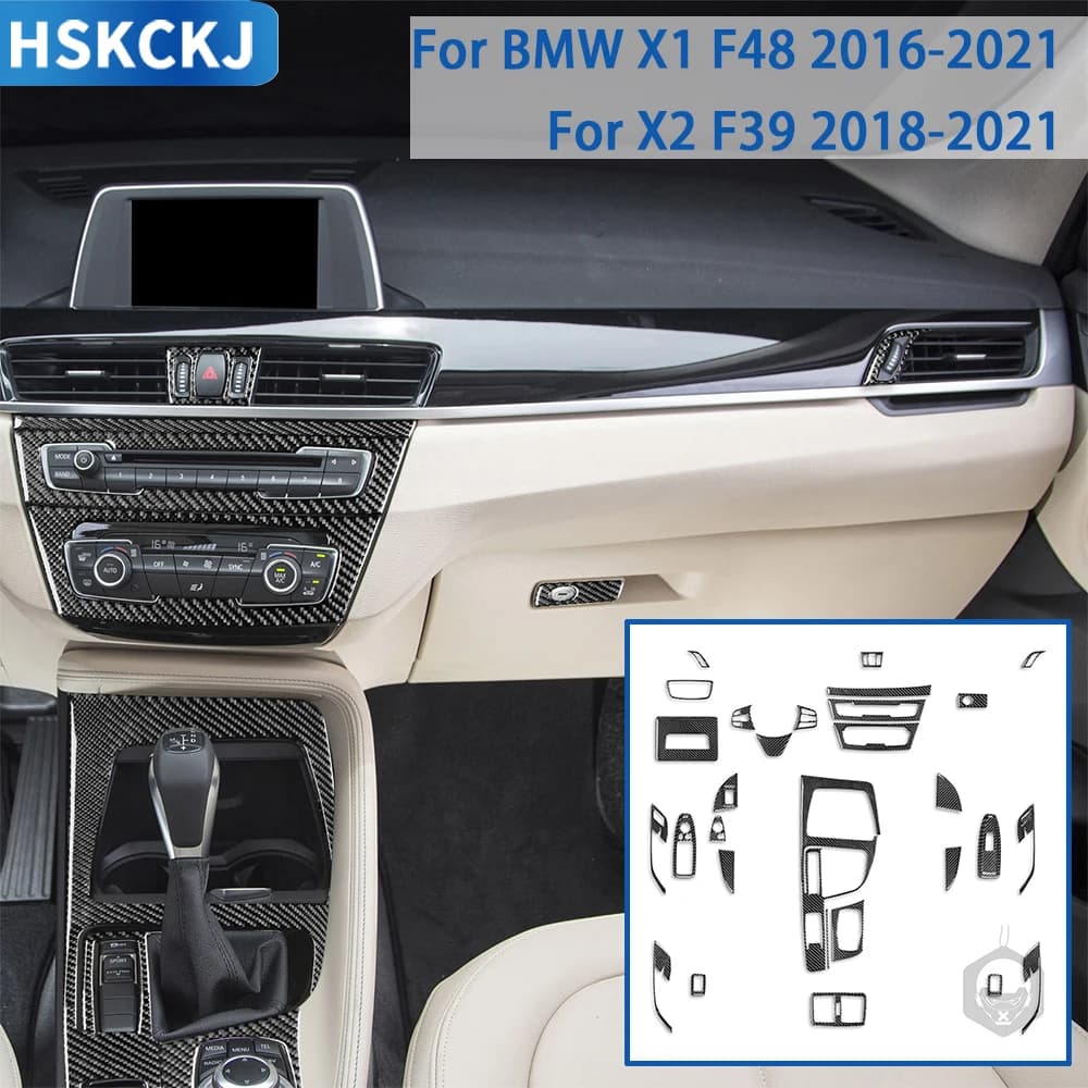 Carbon Fiber Car Interior Accessories Gear Air Vent Window Lift Headlight Switch Panel Sticker For BMW X1 F48 X2 F39 2016-2022