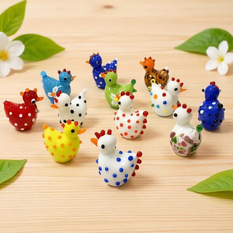 2PCS Handmade Cute Glass Chicken Figurines Home Desk Decor Fairy Garden Bonsai Ornaments Creative Holiday Easter New Year Gifts