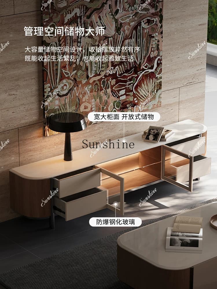 Natural luxury stone TV cabinet coffee table combination high-end home villa floor cabinet  FT