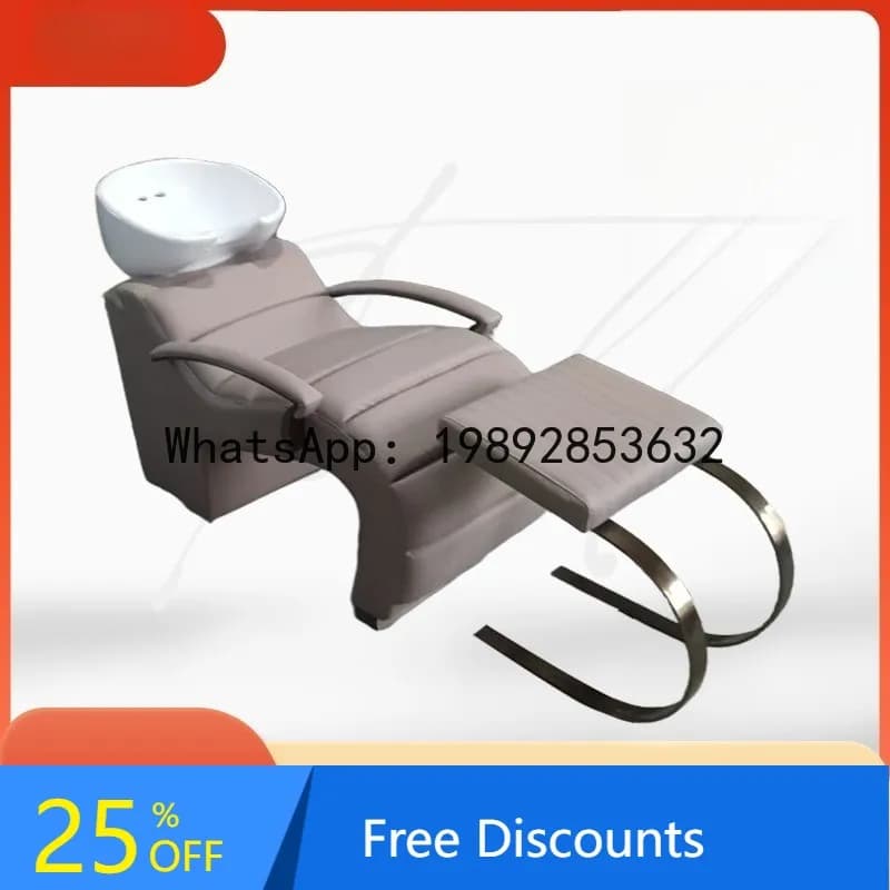 CZ High-End Barber Shop Special Semi-Reclining Hair Washing Bed Ceramic Basin Sitting Hair Salon Shampoo Bed