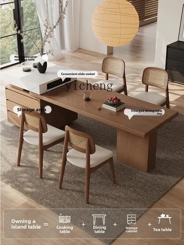 French Vintage Style Rock Slab Island Dining Table Integrated Extendable Home Island Dining Table
