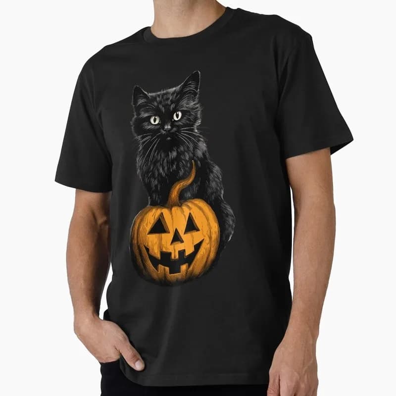Black Cat Pumpkin Jack O Lantern Halloween Gift T Shirt Funny Spooky Cat Lover Tee Unisex Trick or Treat Costume Party